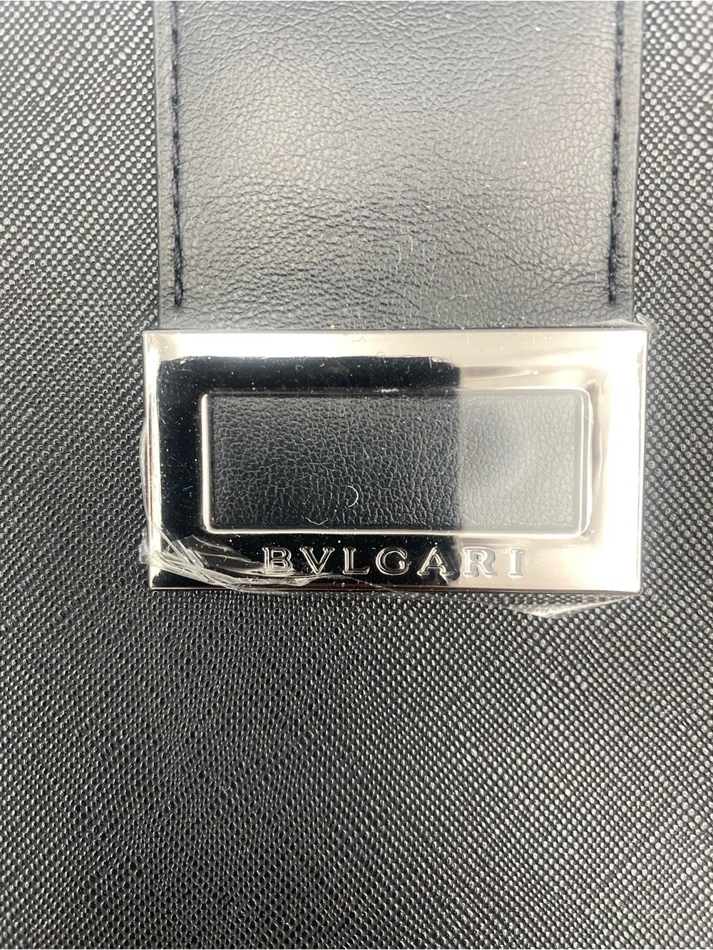 Bulgari Black Textured Cosmetic Pouch with Metal Plate